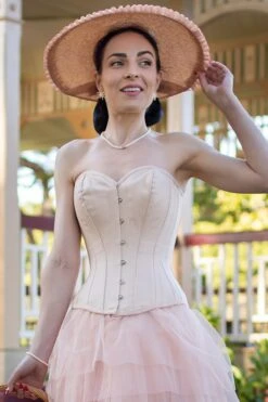 Pinky Beige Cotton Twill Classic Overbust Waist Trainer With Hip Gores -Corset Story EXP002 September2020 website 1