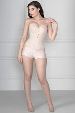 Pinky Beige Cotton Twill Classic Overbust Waist Trainer With Hip Gores -Corset Story EXP002 2