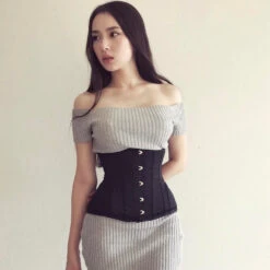 Underbust Waist Trainer In Black Cotton Twill -Curved Hem And Hip Panels -Corset Story EXP006 Customerpic June2021 1