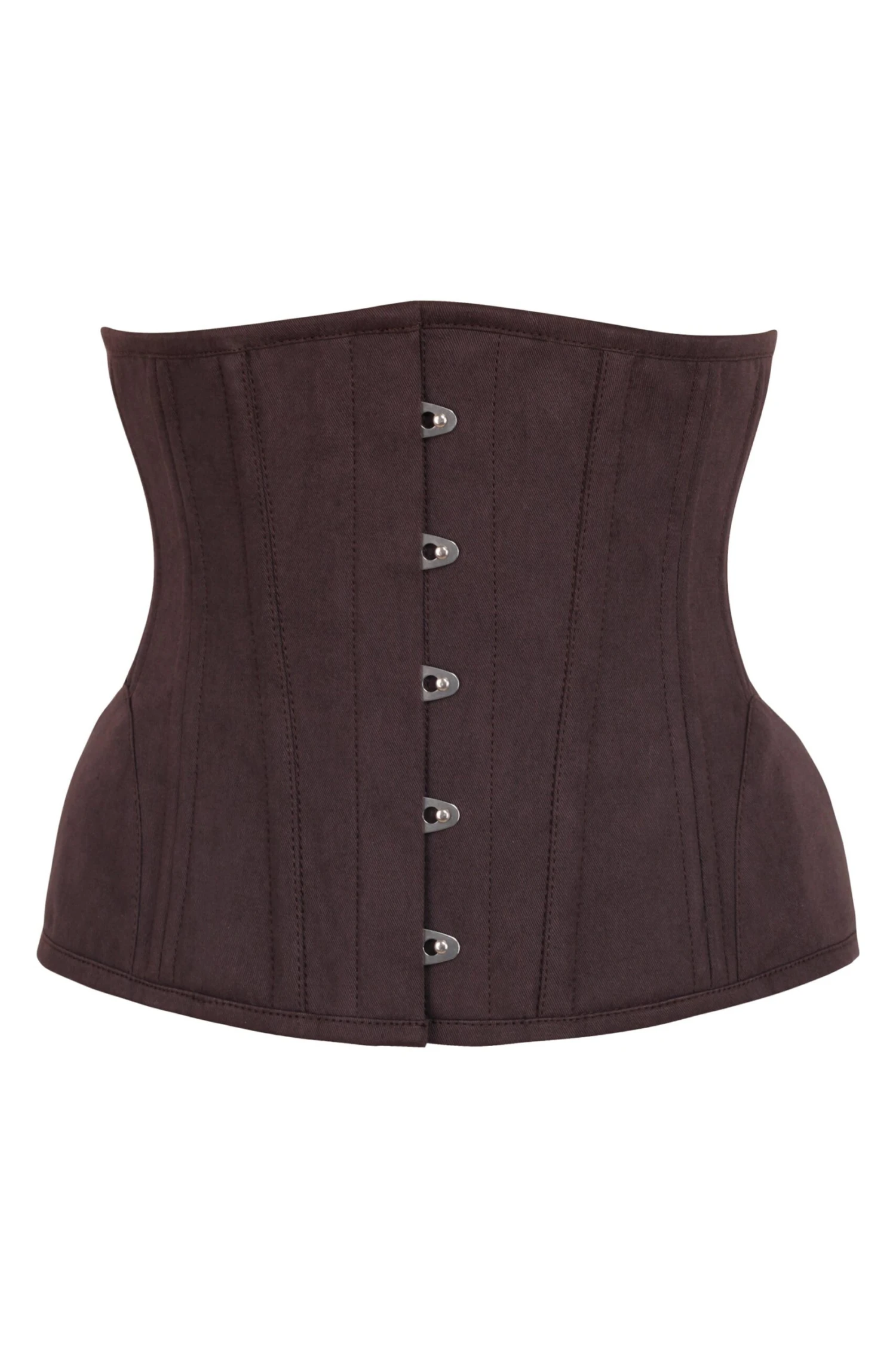 Underbust Waist Trainer In Espresso Cotton Twill -Curved Hem And Hip Panels 1 Underbust Waist Trainer In Espresso Cotton Twill -Curved Hem And Hip Panels