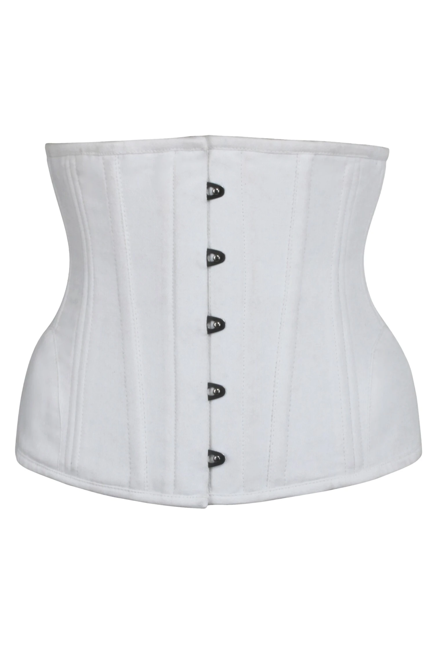 Underbust Waist Trainer In White Cotton Twill -Curved Hem And Hip Panels 1 Underbust Waist Trainer In White Cotton Twill -Curved Hem And Hip Panels