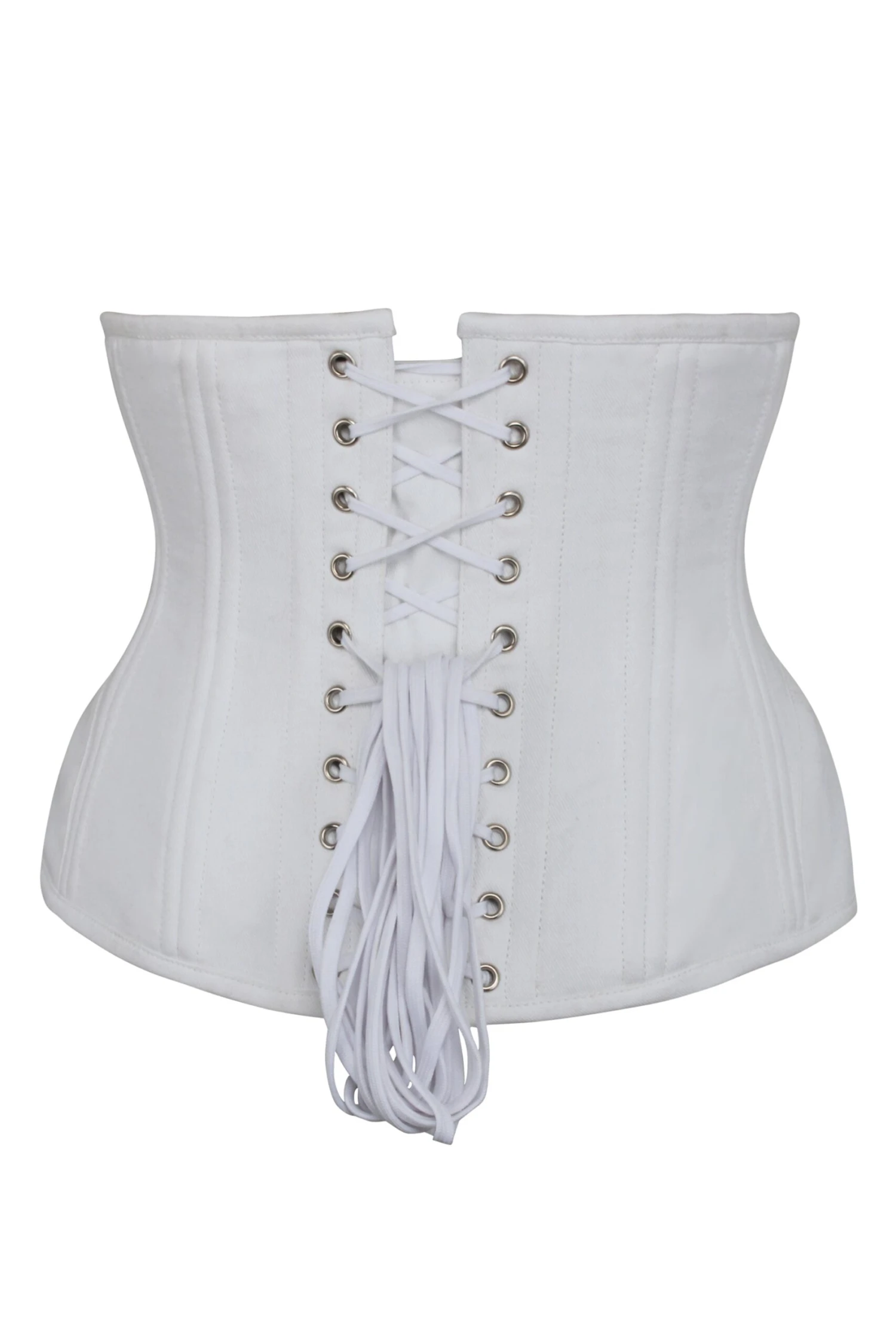 Underbust Waist Trainer In White Cotton Twill -Curved Hem And Hip Panels 2 Underbust Waist Trainer In White Cotton Twill -Curved Hem And Hip Panels - Image 2