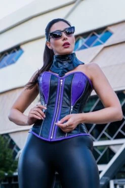 PVC Purple & Black Zipped Corset With Choker -Corset Story EXS006 September 2020 website 11