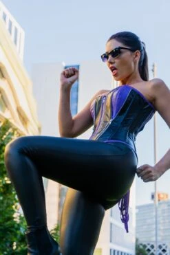 PVC Purple & Black Zipped Corset With Choker -Corset Story EXS006 September 2020 website 6