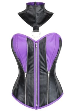 PVC Purple & Black Zipped Corset With Choker