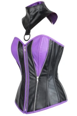 PVC Purple & Black Zipped Corset With Choker -Corset Story EXS006 3