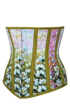 Olive Green Daisy Print Underbust Corset -Corset Story EXS0153