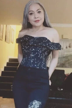 Cotton Astronomy Print Sleeved Corset Top 39 Cotton Astronomy Print Sleeved Corset Top -Corset Story FTS002 Customerpic June2021 4