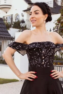 Cotton Astronomy Print Sleeved Corset Top 22 Cotton Astronomy Print Sleeved Corset Top -Corset Story FTS002 website 3