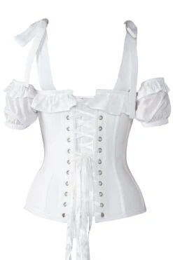White Cotton Overbust With Sleeves And Shoulder Straps -Corset Story FTS022 2