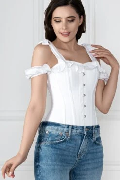 White Cotton Overbust With Sleeves And Shoulder Straps -Corset Story FTS023