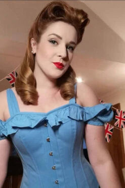 Cornflower Blue Cotton Overbust With Sleeves And Shoulder Straps -Corset Story FTS023 Customerpic June2021 1