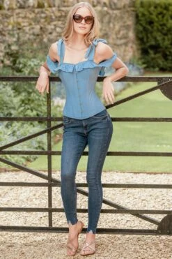 Cornflower Blue Cotton Overbust With Sleeves And Shoulder Straps -Corset Story FTS023 2 50fce685 6bb5 4a29 9968 87ffca3f4861