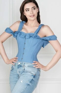 Cornflower Blue Cotton Overbust With Sleeves And Shoulder Straps -Corset Story FTS023 6 b0220ce3 3ced 442b 8d36 6e1702d67cf6
