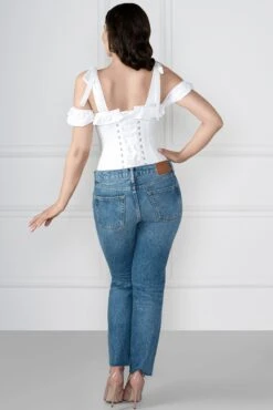 White Cotton Overbust With Sleeves And Shoulder Straps -Corset Story FTS023 back ful length