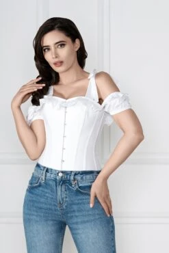 White Cotton Overbust With Sleeves And Shoulder Straps -Corset Story FTS023 close