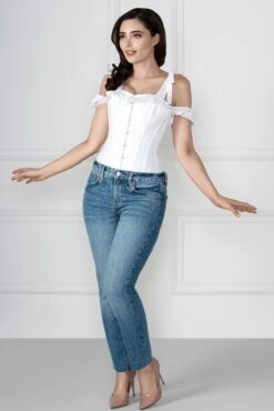 White Cotton Overbust With Sleeves And Shoulder Straps -Corset Story FTS023 full