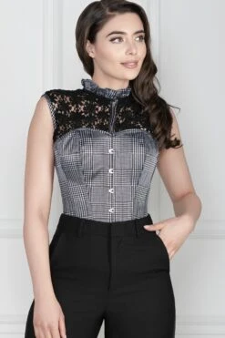 Houndstooth And Crochet Corset Top -Corset Story FTS028 1 e7183af5 cd90 4a19 9719 6b341c3f60c2