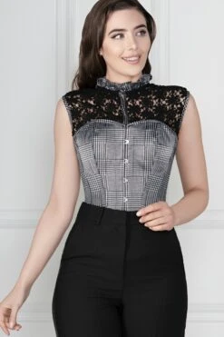 Houndstooth And Crochet Corset Top -Corset Story FTS028 4