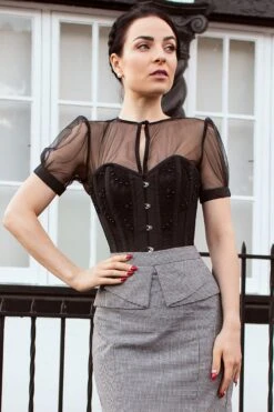 Instant Shape Black Mesh Corset With Semi-Sheer Sleeves 23 Instant Shape Black Mesh Corset With Semi-Sheer Sleeves -Corset Story FTS036 website 1