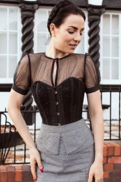 Instant Shape Black Mesh Corset With Semi-Sheer Sleeves 21 Instant Shape Black Mesh Corset With Semi-Sheer Sleeves -Corset Story FTS036 website 2