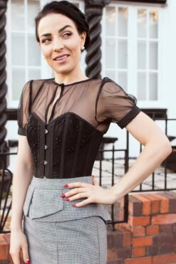 Instant Shape Black Mesh Corset With Semi-Sheer Sleeves 24 Instant Shape Black Mesh Corset With Semi-Sheer Sleeves -Corset Story FTS036 website 4