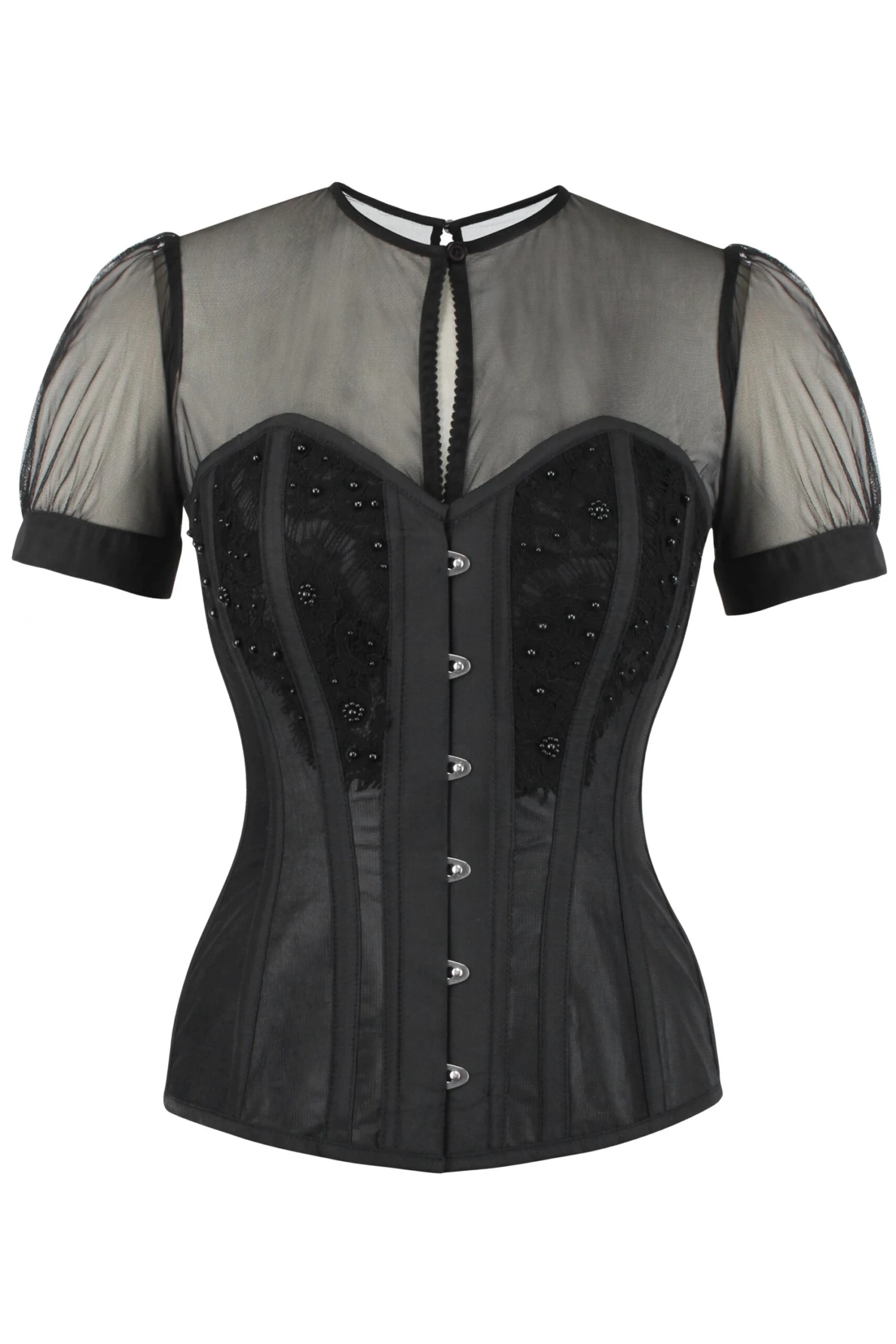 Instant Shape Black Mesh Corset With Semi-Sheer Sleeves 1 Instant Shape Black Mesh Corset With Semi-Sheer Sleeves