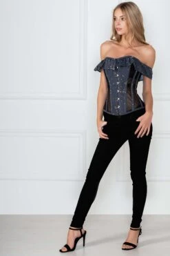 Astronomy Cotton Print Overbust With Mesh Panels And Sleeves 11 Astronomy Cotton Print Overbust With Mesh Panels And Sleeves -Corset Story FTS040 2 1