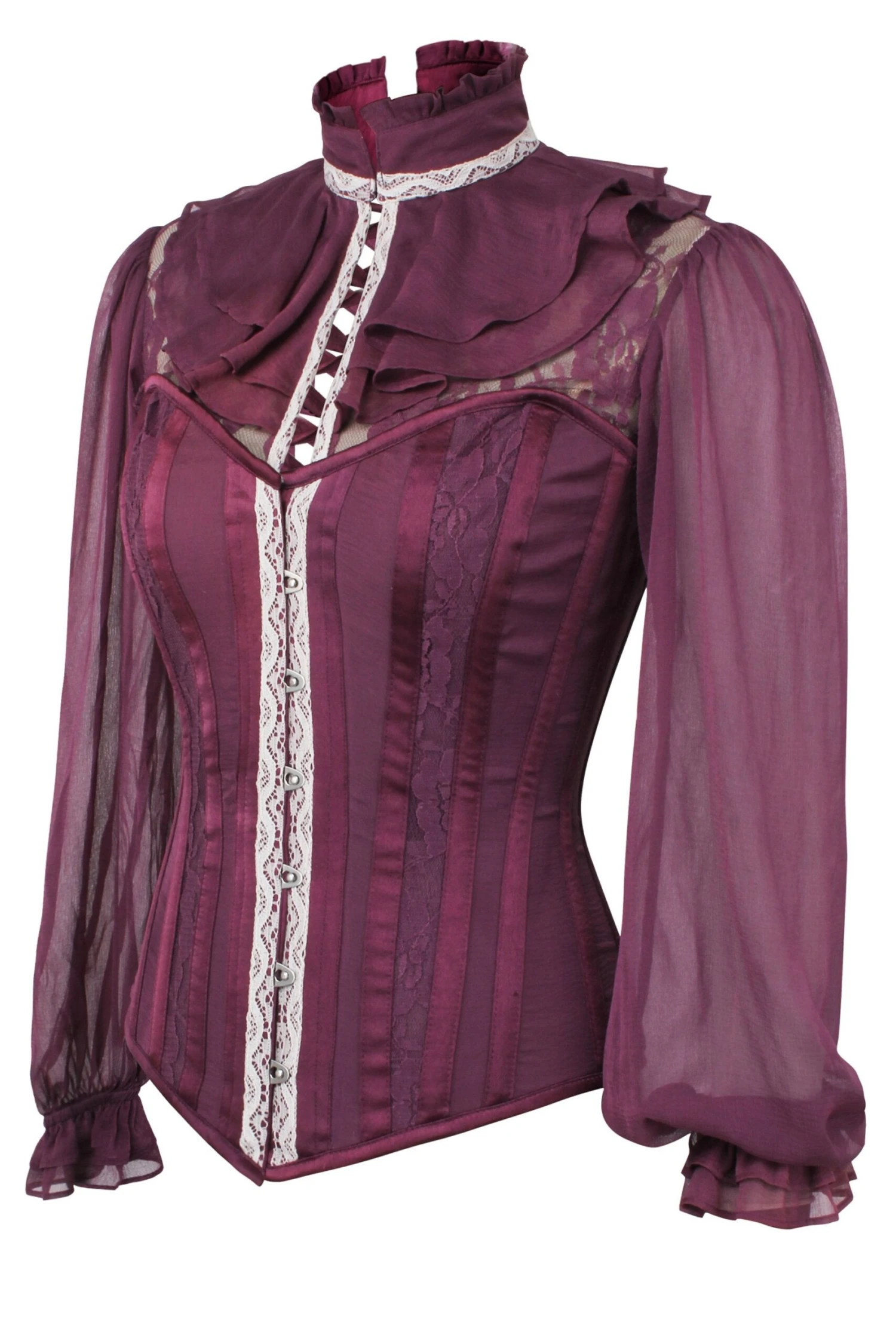 Dark Plum Corset Shirt With Puff Sleeves 1 Dark Plum Corset Shirt With Puff Sleeves