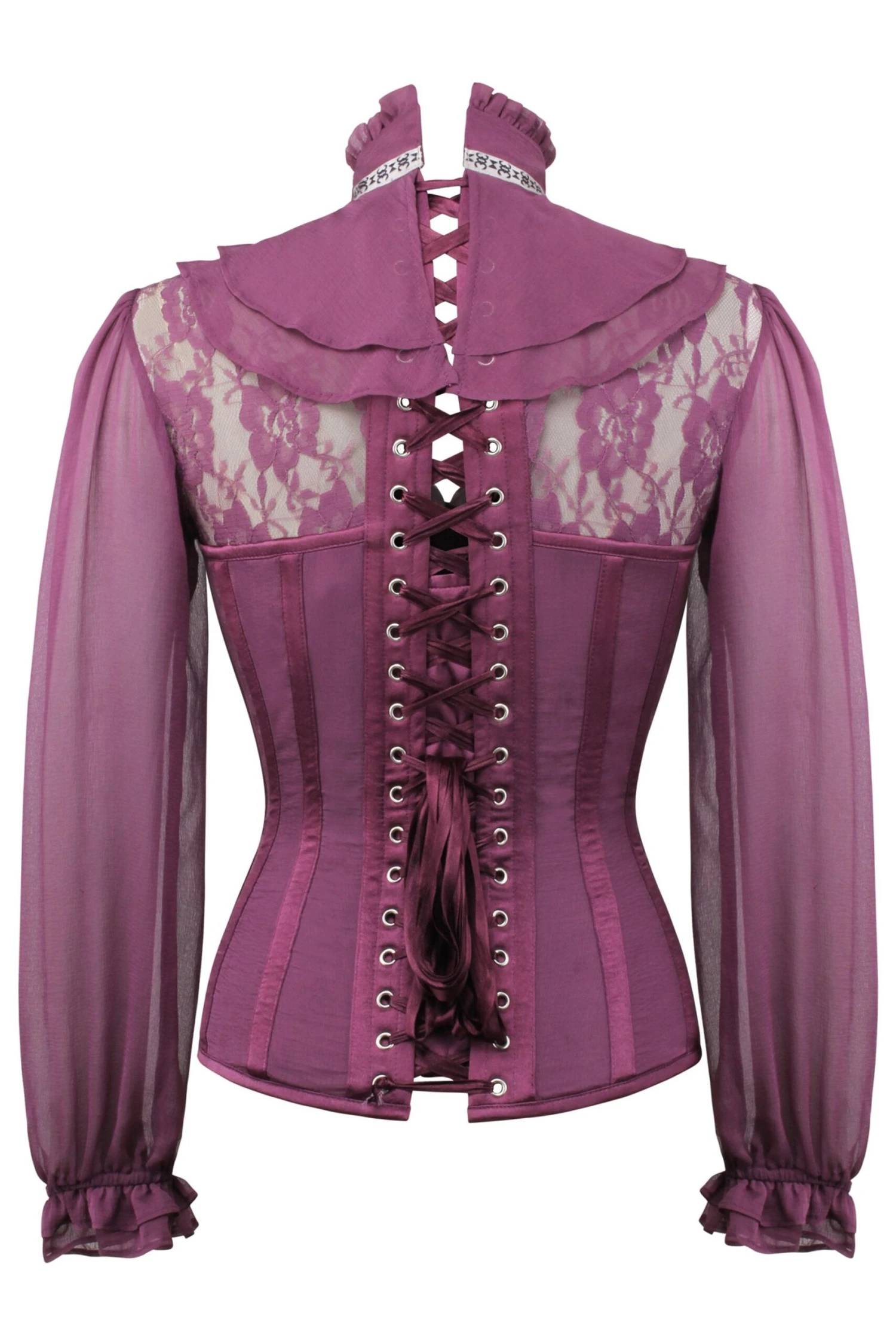 Dark Plum Corset Shirt With Puff Sleeves 2 Dark Plum Corset Shirt With Puff Sleeves - Image 2