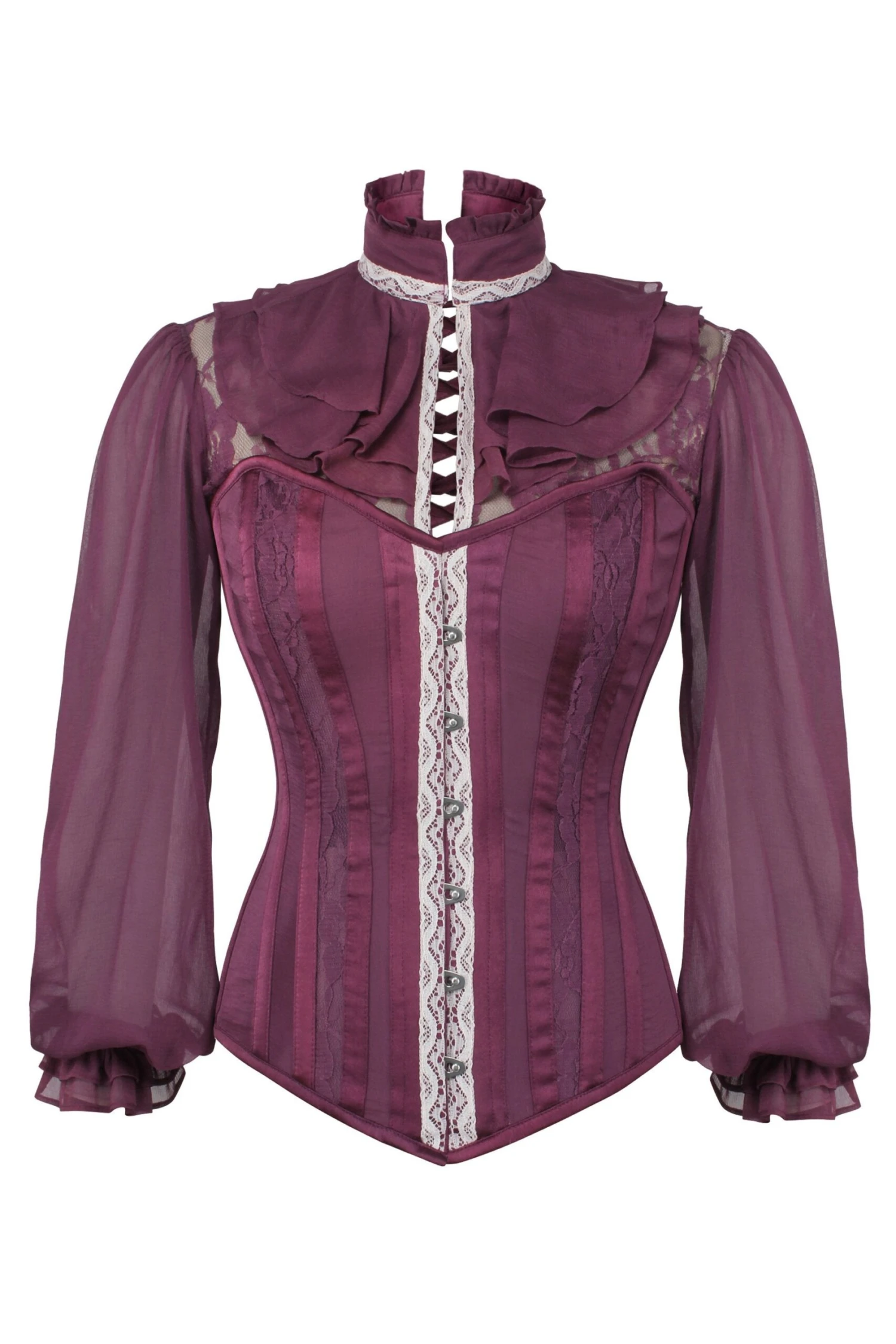 Dark Plum Corset Shirt With Puff Sleeves 3 Dark Plum Corset Shirt With Puff Sleeves - Image 3