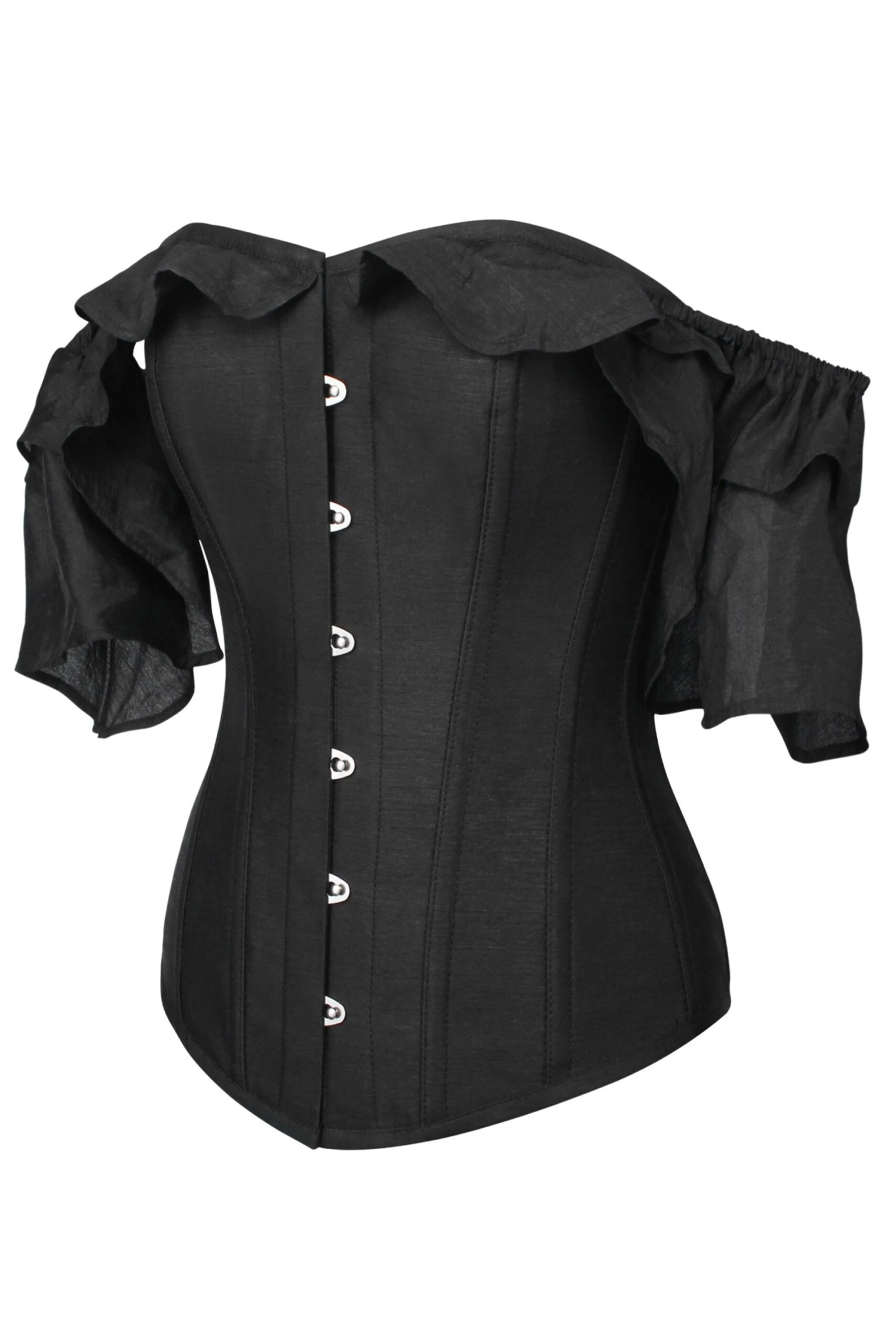 Black Satin Corset Top With Waterfall Sleeves 1 Black Satin Corset Top With Waterfall Sleeves