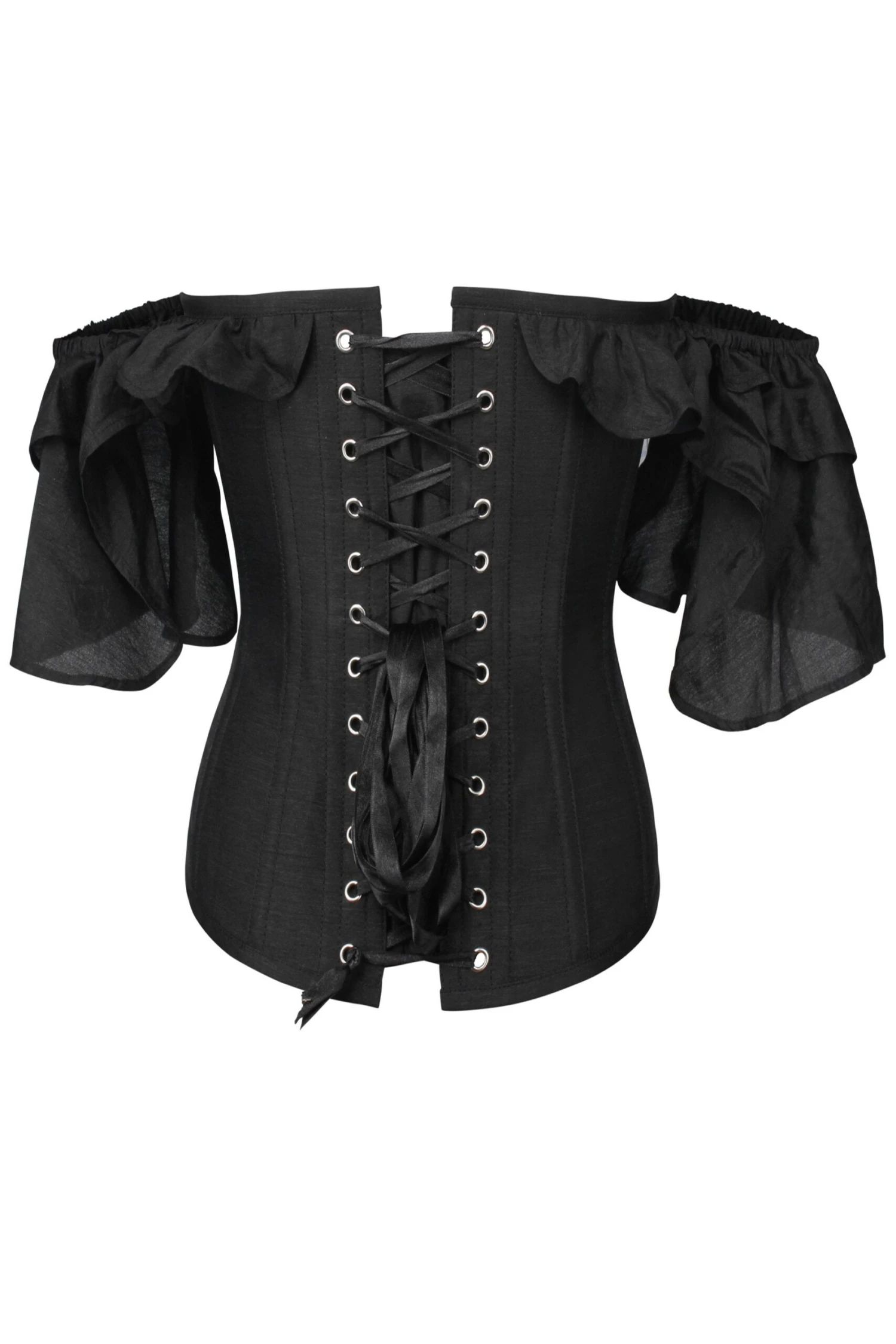Black Satin Corset Top With Waterfall Sleeves 2 Black Satin Corset Top With Waterfall Sleeves - Image 2