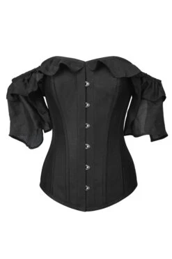 Black Satin Corset Top With Waterfall Sleeves 5 Black Satin Corset Top With Waterfall Sleeves -Corset Story FTS1323