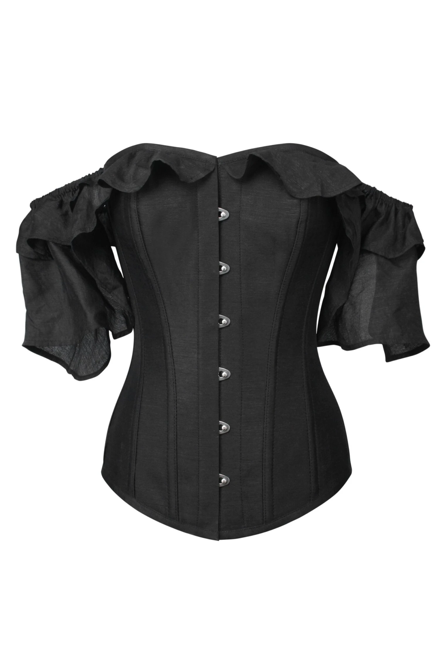 Black Satin Corset Top With Waterfall Sleeves 3 Black Satin Corset Top With Waterfall Sleeves - Image 3