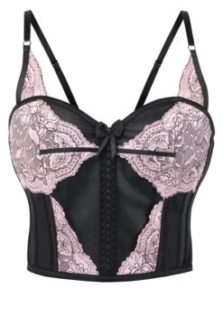Cropped Pearl Pink Lace And Black Mesh Overbust Corset