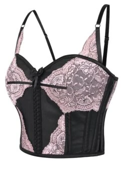 Cropped Pearl Pink Lace And Black Mesh Overbust Corset -Corset Story FTS2053copy