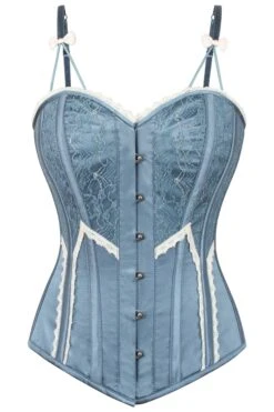 Antique Dusky Blue Satin Overbust Corset