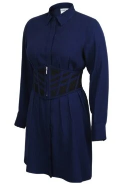 Matilda Beacon Blue Viscose Shirt Dress With Darted Waist -Corset Story LO 001 0423 a2f67be4 2968 4a44 a35d b1019fd37380