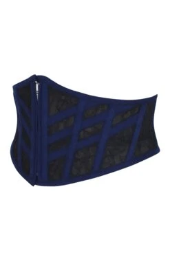 Josie Beacon Blue Viscose And Lace Waspie Belt With Fan Lacing -Corset Story LO 0013