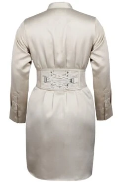Matilda Champagne Satin Shirt Dress With Darted Waist -Corset Story LO 002 0412 b580dc96 b7c5 4d6b 8e0e 64cfa33c35aa