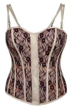 Clementine Champagne Satin And Lace Overbust Corset With Spaghetti Straps