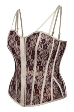 Clementine Champagne Satin And Lace Overbust Corset With Spaghetti Straps -Corset Story LO 0093