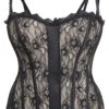 Clementine Black Satin And Lace Overbust Corset With Spaghetti Straps