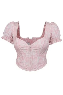 Zadie English Rose Alençon Stretch Cotton Corset Top With Puff Sleeves