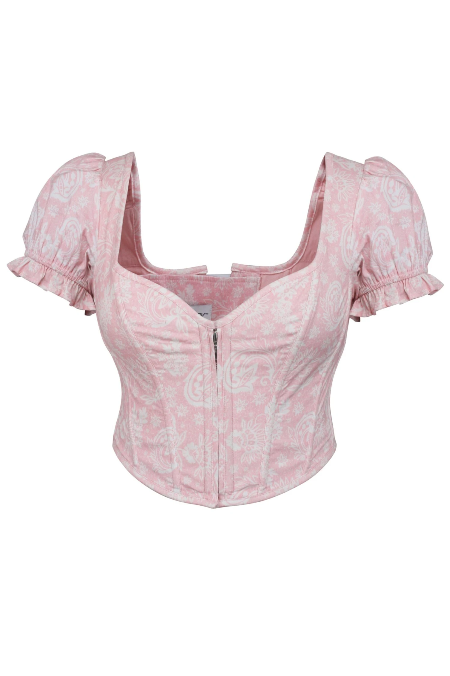 Zadie English Rose Alençon Stretch Cotton Corset Top With Puff Sleeves 1 Zadie English Rose Alençon Stretch Cotton Corset Top With Puff Sleeves