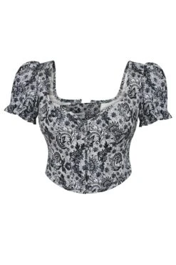 Zadie Whisper White Alençon Stretch Cotton Corset Top With Puff Sleeves