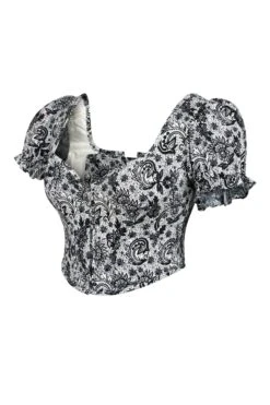 Zadie Whisper White Alençon Stretch Cotton Corset Top With Puff Sleeves -Corset Story LO 0203