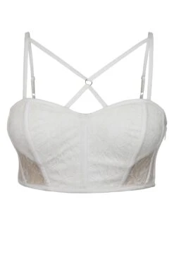 Lena Whisper White Viscose And Lace Corseted Bralette With Strapping Detail