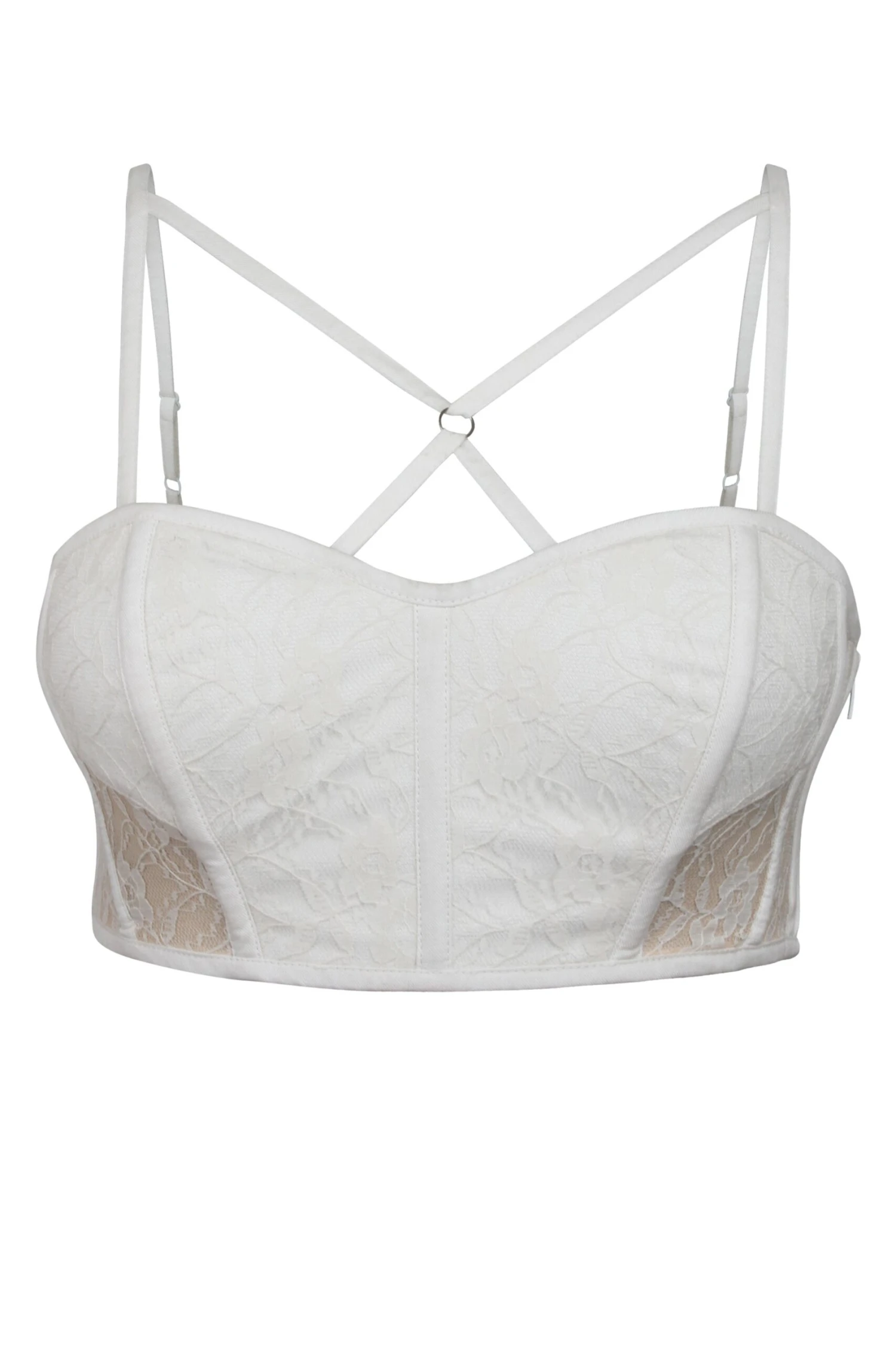 Lena Whisper White Viscose And Lace Corseted Bralette With Strapping Detail 1 Lena Whisper White Viscose And Lace Corseted Bralette With Strapping Detail